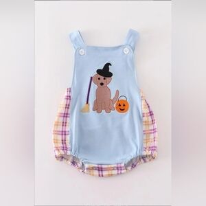 Abby & Evie Boy's Boutique Blue Halloween Witch Dog Embroidered Romper 9M